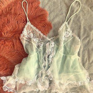 Vintage Sheer Mint faux tie-front Teddy Top